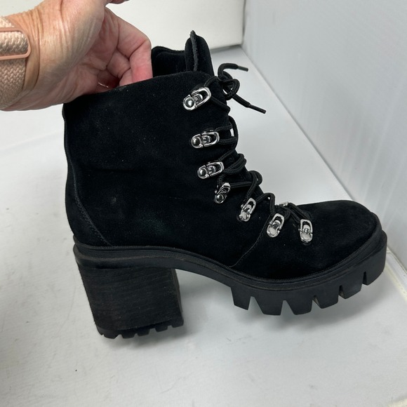 Jeffrey Campbell Black Suede Golan Leather Lug Heel Ankle Boots Womens 9.5M FLAW - Picture 7 of 15